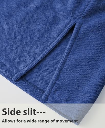 Navy Hooded Surf Poncho with Zipper & Pocket - Beach Robe for Men & Women, Medium