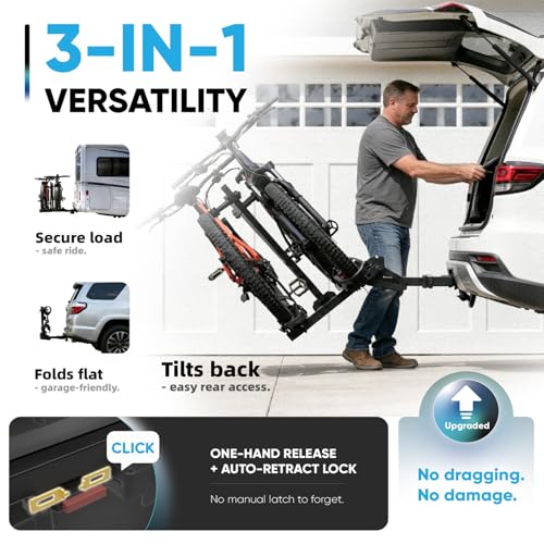 CYKE 2-Bike Hitch Rack for E-Bikes Up to 200lbs with Slide-Out Ramp & Fat Tire Support