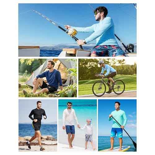 Runhit Men's UPF 50+ Sun Protection Shirts Long Sleeve UV Swim Shirt Fishing Hiking Running Rash Guard Quick Dry Lightweight