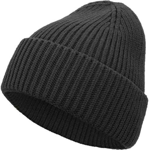 Seamless Beanie Hat for Men Women, Wool Fisherman Beanies, Unisex Cuffed Knit Warm Winter Hats Skull Cap Ski Caps
