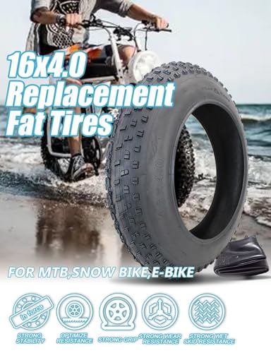 Fat Bike Tire and Inner Tube Set 16x4.0 Inch Replacement for E-Bikes Snowmobiles