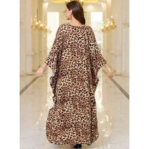 Women Kaftan Dresses Plus Size V-Neck Batwing Sleeves Beach Cover Up 2025 Summer Floral Print Caftan Dress