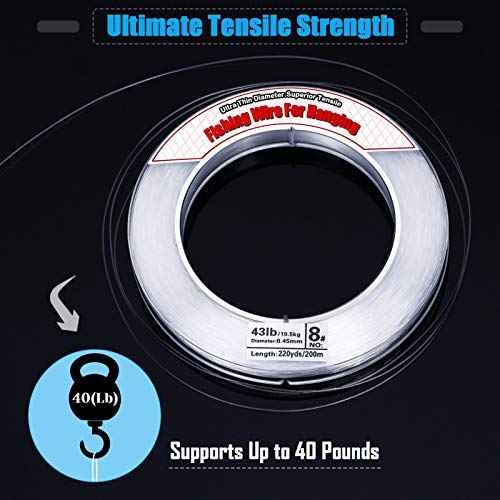 Clear Fishing Wire, Acejoz 656FT Fishing Line Clear Invisible Hanging Wire Strong Nylon String Supports 40 Pounds for Balloon Garland Hanging Decorations