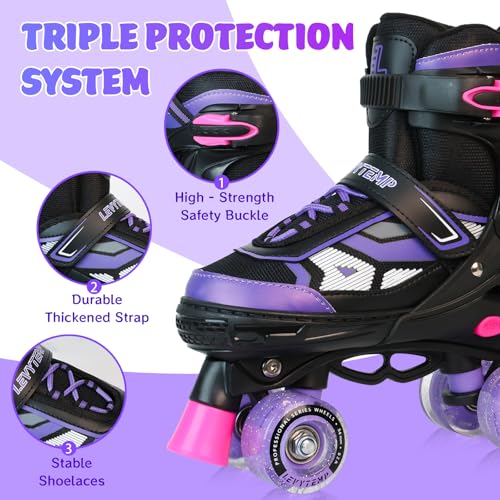 Adjustable Kids Roller Skates with Light Up Wheels - Purple, Medium (US 2Y-5Y)