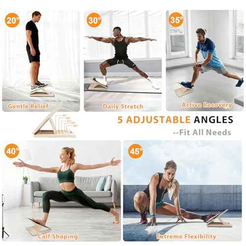 Slant Board for Calf Stretching, Adjustable Wooden Incline Board with Anti-Slip EVA Base, 300LB Capacity Portable Calf Stretcher for Physical Therapy, Squats, Ankle & Heel Support at Home/Gym