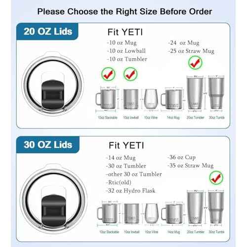 Tumbler Lid for Yeti 20 oz Tumbler, 10/24 oz Mug and 10 oz Lowball, 2 Pack Travel Spill Proof Cup Lids Covers with Magnetic Slider Switch