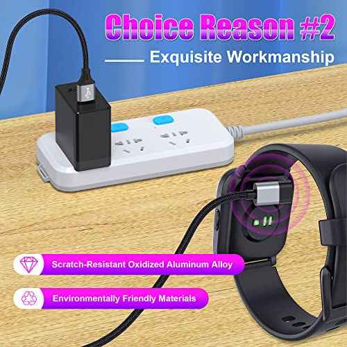 AGVEE 2 Pack 3.3ft Charger Cable for Garmin Watch, L-Shape Braided Charging Cord for Fenix, Forerunner, Vivoactive, Instinct, Venu, Tactix, Approach, D2, Quatix Series, Dark Gray