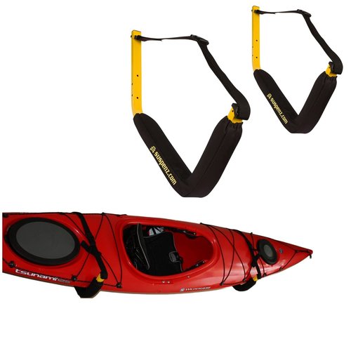 Suspenz EZ Kayak Storage Rack, Indoor & Outdoor Wall Mounts for Kayaks & SUP Paddle Boards, Powder-Coated Steel with Foam Pads & Safety Straps, Holds up to 125 lbs (12-9903)
