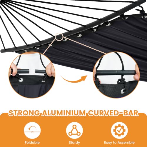 Lazy Daze Portable Camping Hammock Grey with Curved Spreader Bar - Black Grey Variation
