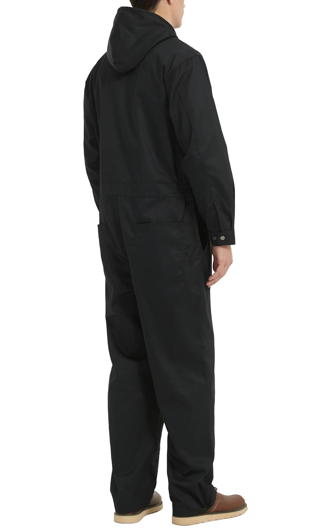 Yukirtiq Mens Cotton Blend Long Sleeve Coverall Multi Pockets Zip Overall Mechanic Work Jumpsuit with Hood, Black, S