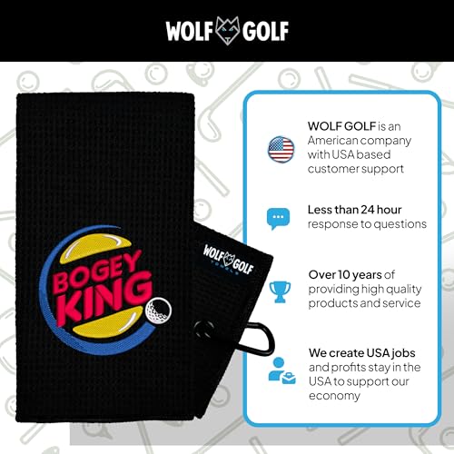 Wolf Golf Towels Bogey King Golf Towel - Embroidered USA, 16x21.5 Inches, Heavy Duty Microfiber for Clubs & Balls