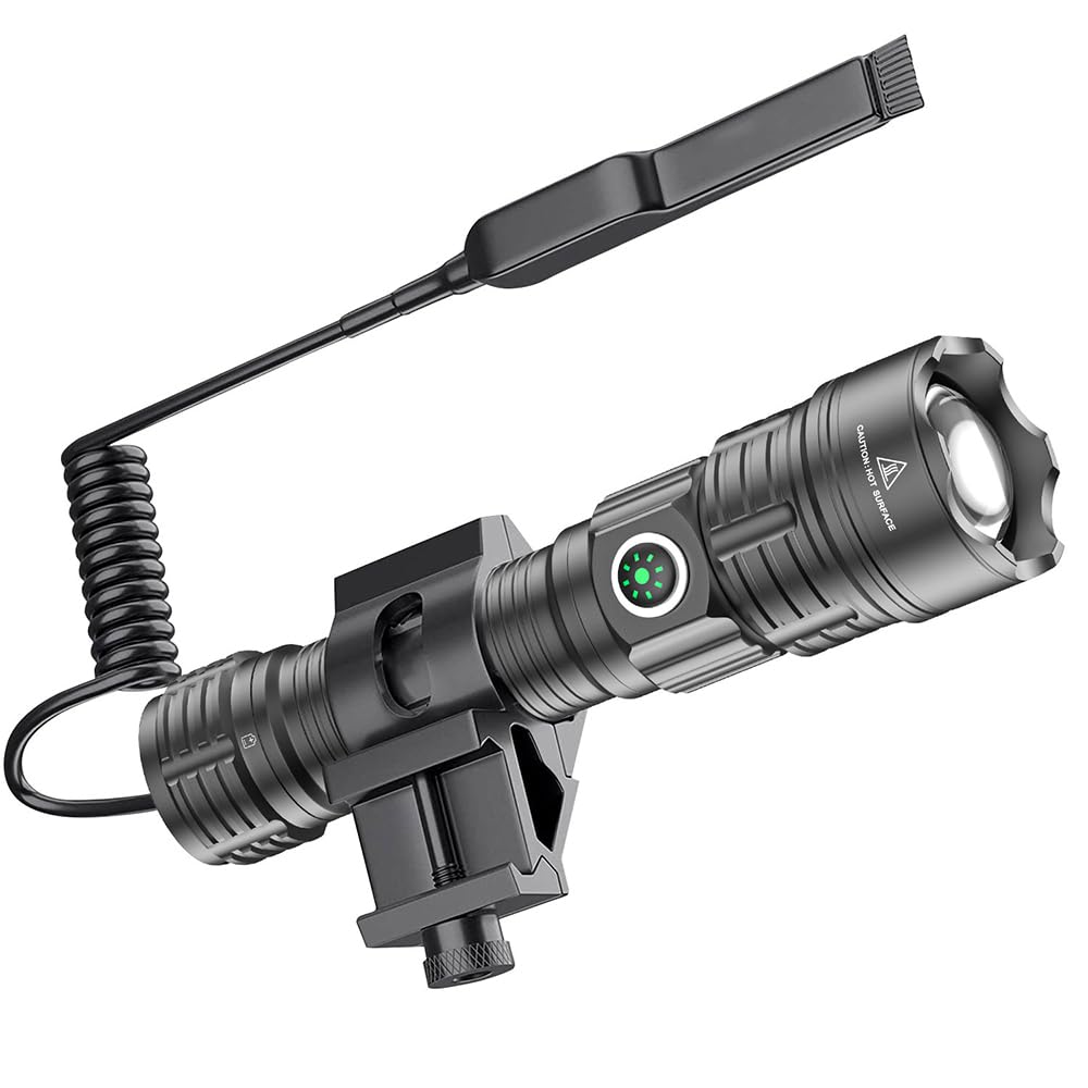 haixnfire Tactical Flashlight Type-C USB Rechargeable 6000 lumens Zoomable LED Waterproof flashlights with Pressure Switch Picatinny Rial Light