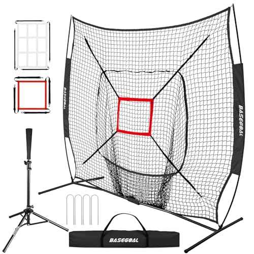 7'¡¿7' Baseball Softball Practice Net,Baseball Backstop,with Batting Tee,for Hitting Pitching Batting Catching with Bow Frame,Bonus Strike Zone