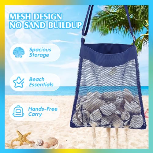 VioraWhite Mesh Beach Bags 4 Pack, Dark Blue, Black, Army Green, Grey