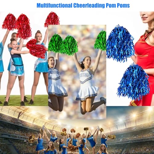 3 Pack Cheerleading Pom Poms with Handles - Colorful Metallic Sport Accessories