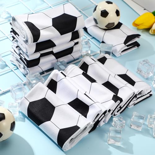 Mini Soccer Cooling Towels 30x9 Inches - Black & White Team Gift Set of 12