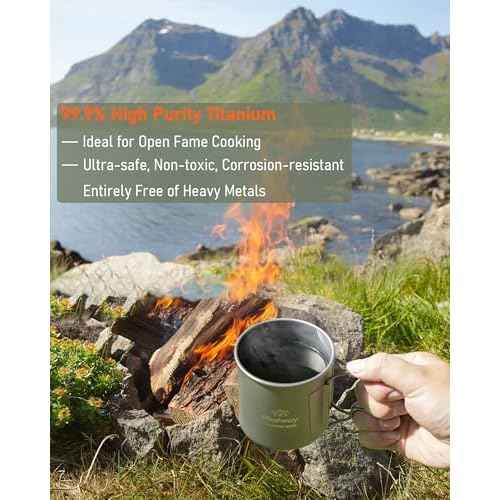 Camping Titanium Mugs Cups 300ml Camp Coffee Mug with Lid - Ultralight Backpacking Camp Cup for Hiking Backpacking Camping Open Fire