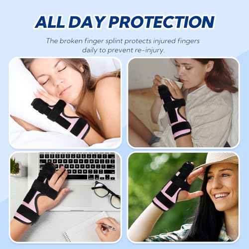 Pinky Finger Splint, Trigger Finger Splint Pinky Right & Left Hand, Ulnar Gutter Splint, Metacarpal Finger Splint Hand Brace for Boxer Finger, Dupuytren's Contracture, Arthritis, Pink, M