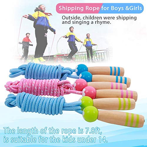 Kids Jump Rope 7ft Adjustable Cotton with Wooden Handle Pink+Blue