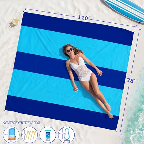 Oversized Waterproof Sandproof Beach Blanket 78" x 110" - Family Size, Easy Carry, Multi-Use
