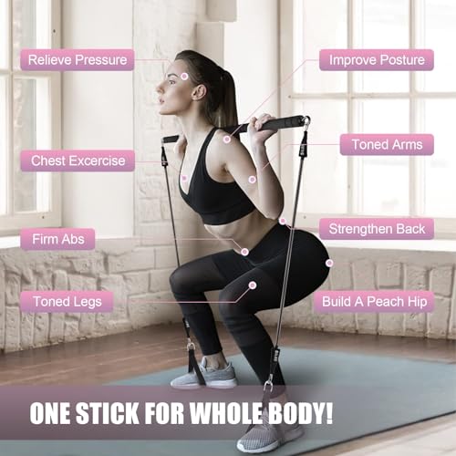 Pilates Bar Kit with Resistance Band-Multifunctional Portable Weighted Exercise Pilates Bar, Home Gym with Beginner Workout Equipment, Yoga Set for Full Body
