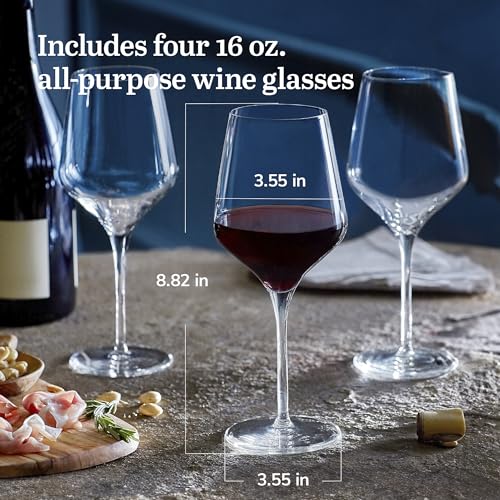 Libbey Signature Greenwich All-Purpose Wine Glasses Set of 4 - 16 Ounce, Made in USA, Dishwasher Safe, Gift Box Variation of All Purpose Gift Box 4