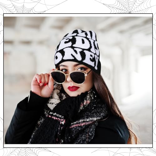 Ramede 4 Pcs Y2k Beanie - Double Sided Graphic Beanies for Men and Women, Acrylic Knitted Y2k Hats Accessories