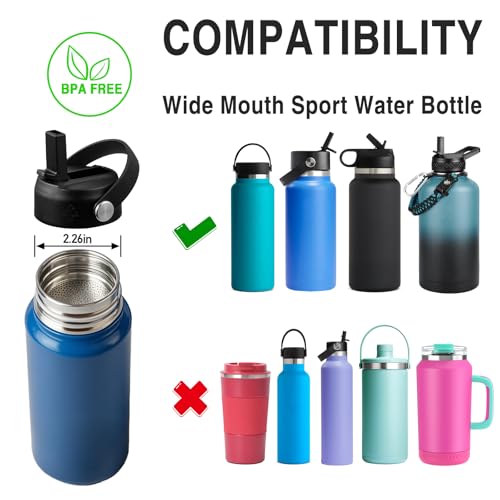 Straw Lid for Hydro Flask, Lids with Straw Compatible with Hydro Flask Wide Mouth 12/18/20/32/40 oz Water Bottles, Leak-Proof Drinking Cap with Replacement Straw, Durable Sport Bottle Lid Accessories