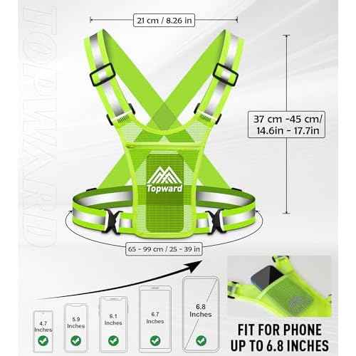 Running Vest Chest Phone Holder for Women Men, Reflective Vest Safety Gear for Dog Walking Cycling - Adjustable Waist/Shoulder