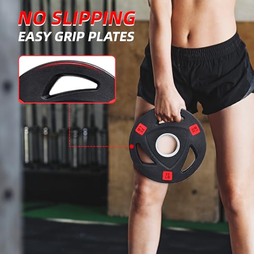 Fitvids Olympic Cast Iron 2-Inch Weight Plate for Strength Training & Weightlifting, Rubber Coate Style, Multiple Weights Available