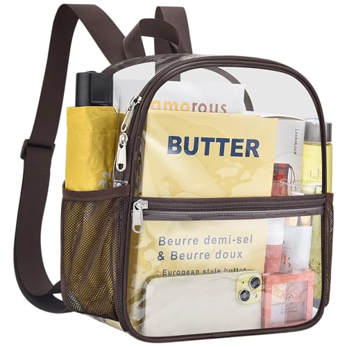 Clear Stadium Backpack for Sports Events - Chocolate / Enhanced Strap