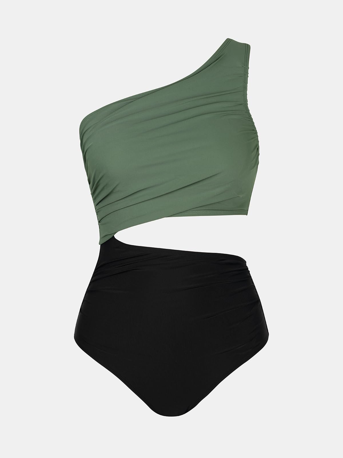 CUPSHE Women's One Piece Swimsuit One Shoulder Color Block Side Cutout Ruched Bathing Suit, M