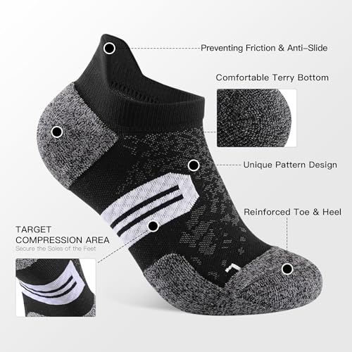 Women's Ankle Compression Socks with Arch Support - Athletic Low Cut Running Socks - 5 Pairs