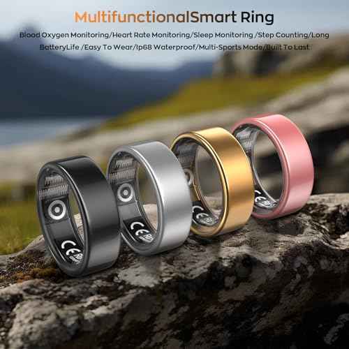 Smart Ring with Sleep Monitoring, Step Counting, Heart Rate, Blood Oxygen for iOS and Android, No Subscription Fee, IP68 Waterproof Health Tracker (Gold, 7)