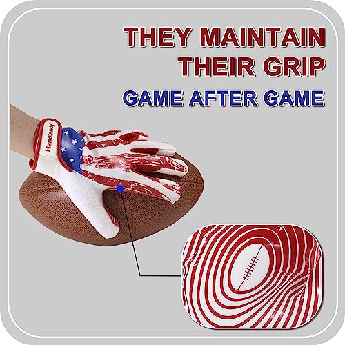 Youth Football Gloves for Boys Girls - Sticky Wide Receiver Gloves, Red, Small