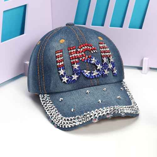 American Flag Hats Love Breast Cancer Adjustable Rhinestone Baseball Cap USA Patriotic Embroidered Baseball Trucker Hat