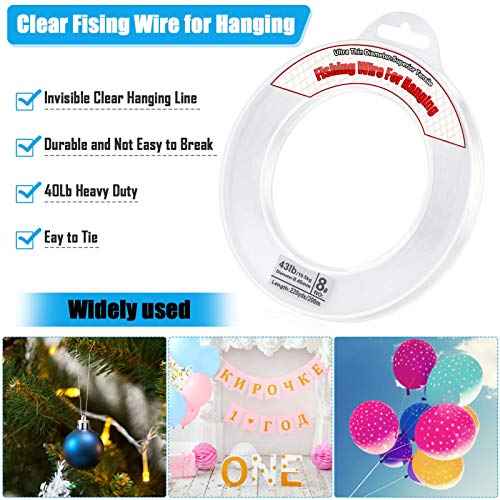 Clear Fishing Wire, Acejoz 656FT Fishing Line Clear Invisible Hanging Wire Strong Nylon String Supports 40 Pounds for Balloon Garland Hanging Decorations