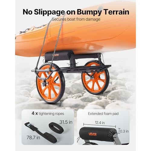 VEVOR 300lbs Kayak Cart, All-Terrain Super Duty Trolley Cart, Canoe Cart Dolly with 15-inch No-Flat Solid Rubber Tires and Kickstand, Quickly Assembles & Disassembles, for Kayaks, Canoes, Paddleboards