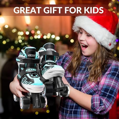 Kids Adjustable Roller Skates Cyan Medium-Big Size 13J-3 US - Safe & Comfortable