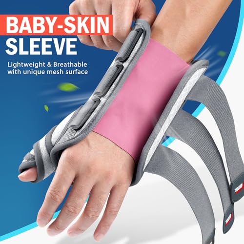 FEATOL 2 Pack Thumb Spica Wrist Support for Left & Right Hand, Small/Medium, White Pink