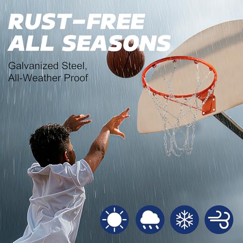 Heavy Duty 21-Inch Galvanized Steel Basketball Chain Net Replacement - All-Weather Indoor/Outdoor
