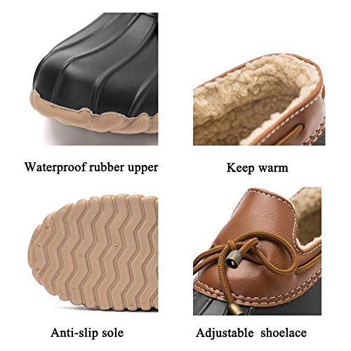 Women's Waterproof Snow Loafer Shoes with Fur Lining - Black, Size 8 - Slip-On Flat Duck Shoes