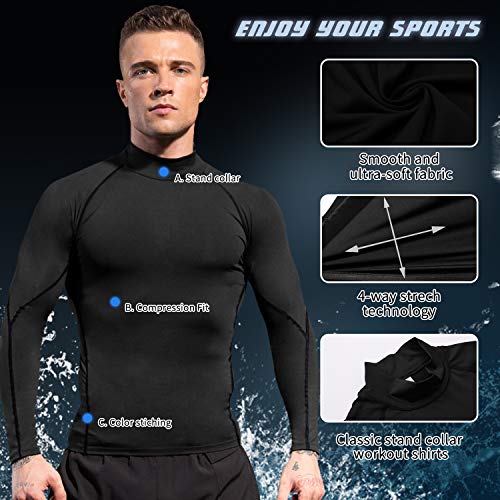 Men's Compression Long Sleeve Turtleneck Shirt XL Black - Workout Tops