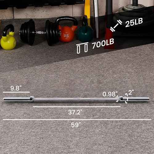 Fitvids Olympic 2-Inch Barbell Bar for Weightlifting and Powerlifting, 700 Pound Capacity, 2 Inch Diameter, Multiple Sizes