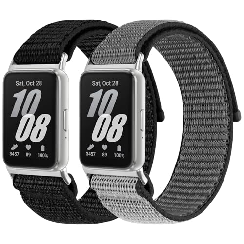 Nylon Watch Band Compatible with Samsung Galaxy Fit 3 - Black & Grey Adjustable Sport Strap