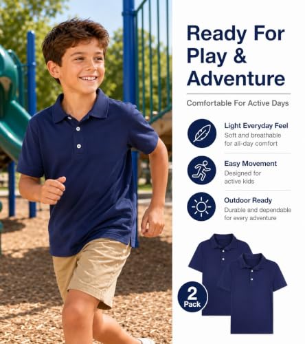 10 Years Navy Performance Polo Shirts for Boys - Pack of 2 School Uniforms