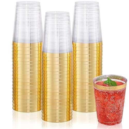 DaYammi 200 Pack Gold Rimmed Disposable Plastic Cups 10 Oz - Gold Variation