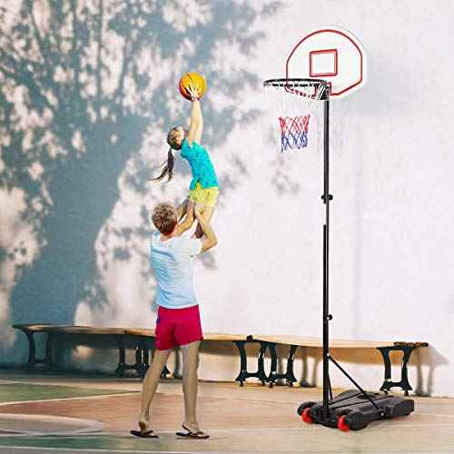 Yaheetech Portable Basketball Hoop for Kids Outdoor Basketball Goals Indoor Basketball Court Youth Adjustable Basketball Stand 6.4-8.2ft Height Adjustable, Black/Red