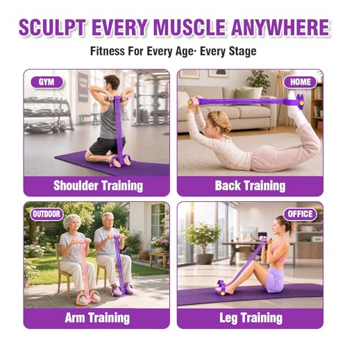 Foot Pedal Resistance Bands with Handles - Purple Multi-Tube Elastic Yoga Equipment