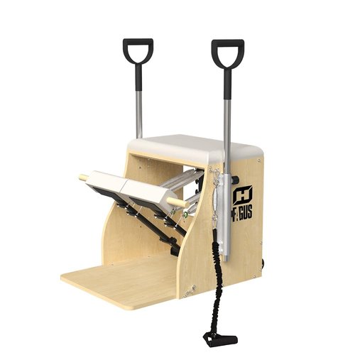 FAGUS H Pilates Pro Chair, Split-Pedal Stability Combo Chair with Handles, Yoga Fitness Trainer, Pilates Reformer Machine, Pilates Equipment Perfect for Home Use & Gym Workout, Burlywood / White Pad